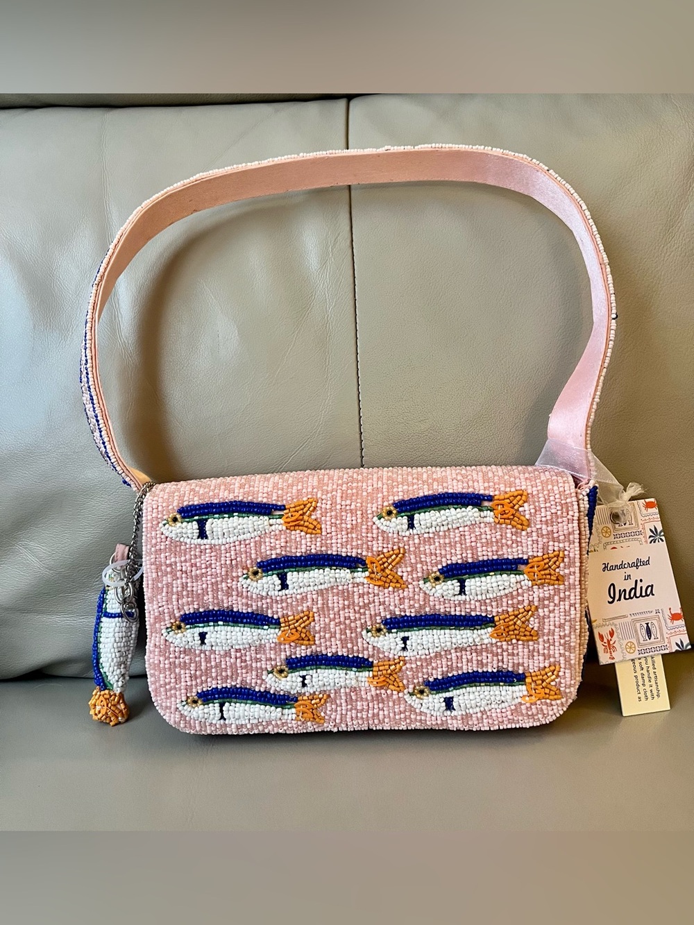✨ Handcrafted in India Viral Pink Beaded Sardine Pattern Shoulder Bag- NWT rare
